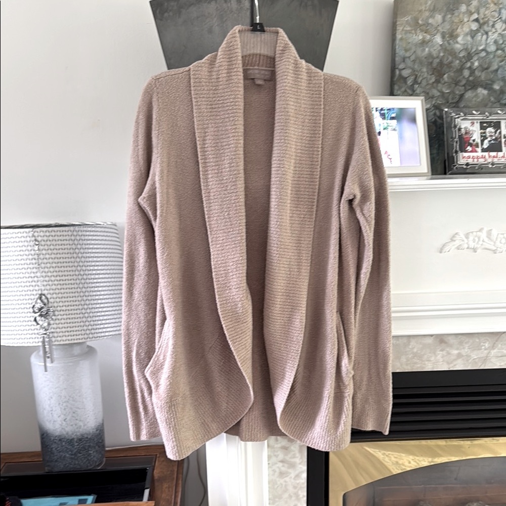 Barefoot Dreams Beige Cardigan Sweater with Shawl Collar